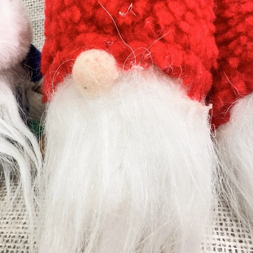 Christmas Gnome Ornaments Lot Nordic‎ Plush Red Hat & Wood Skier Gnome Decor